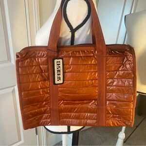 NWT Vintage 70s Spacesac by Sarne Handbag Co. Puffer Tote Bag in Burnt Orange